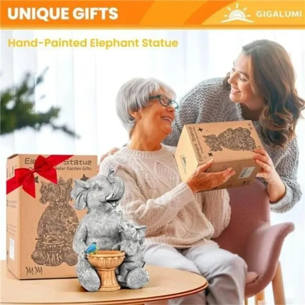 Solar Garden Statues Loving Elephant Garden Decor Lights